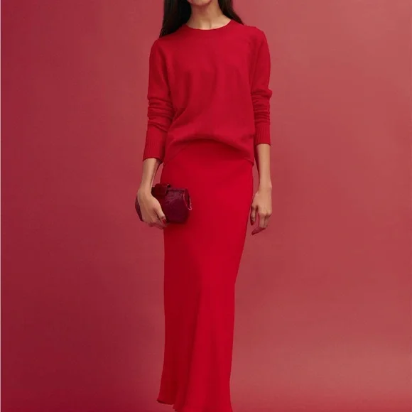 NWT Reformation Dana Cashmere Crew Cherry Red Sweater - Picture 10 of 11